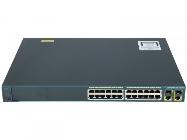 Cisco WS-C2960+24LC-L, Catalyst 2960 Plus 24 10/100 (8 PoE) + 2 T/SFP LAN Base.