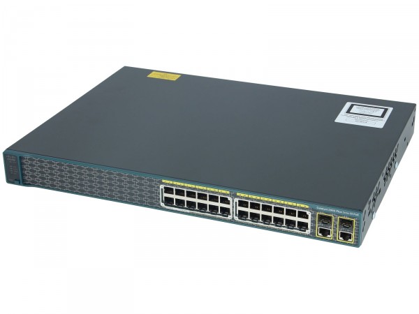 Cisco WS-C2960+24PC-S, Catalyst 2960 Plus 24 10/100 PoE + 2 T/SFP LAN Lite.